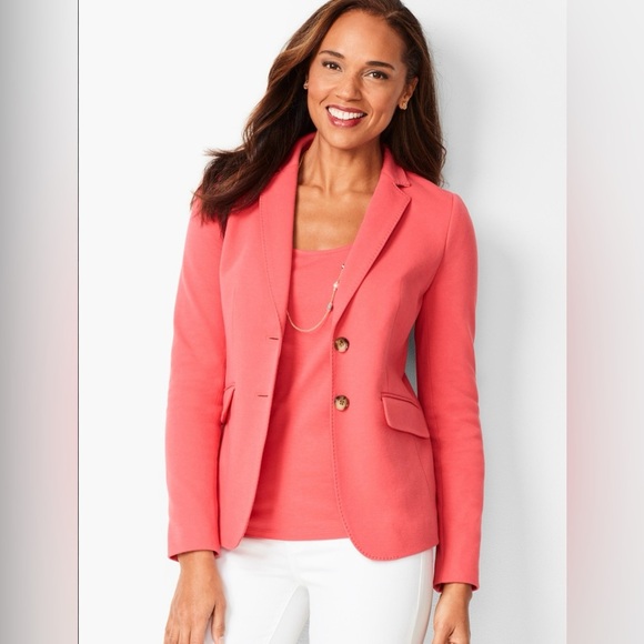 Talbots Aberdeen Pique’ Knit Blazer Pink/Coral Business Casual NWT Size 16 - Picture 1 of 9